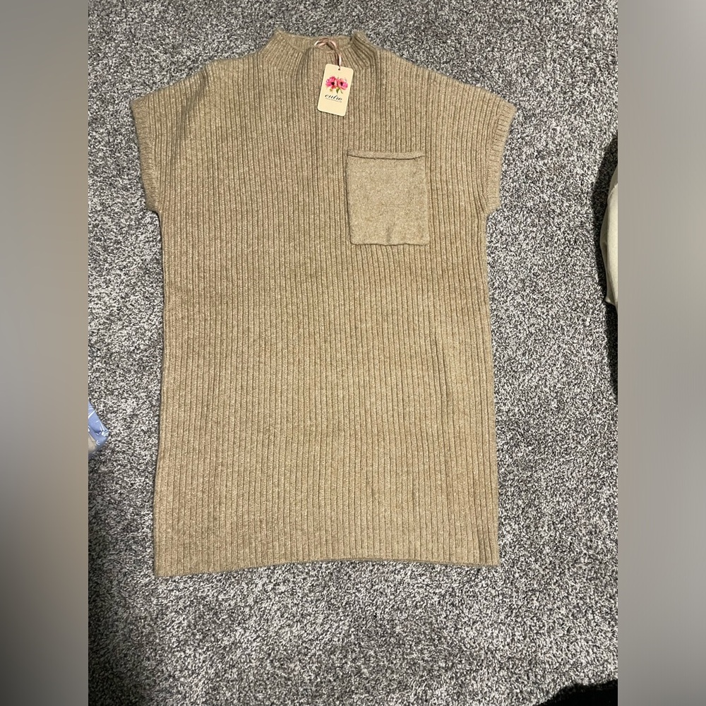 Entro Beige Ribbed Knit Sweater Dress